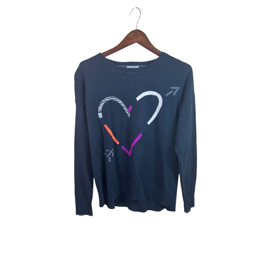 Lisa Todd Sweater Womens Large Black Heart Cotton Cashmere